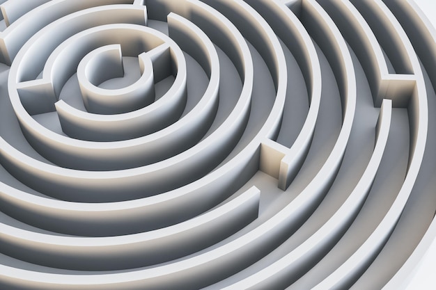 Concept de solution avec rendu 3D de labyrinthe rond gris clair