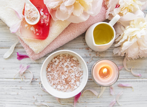 Photo concept de spa avec pivoines