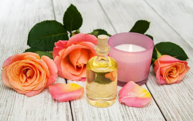 Concept de spa avec des roses roses