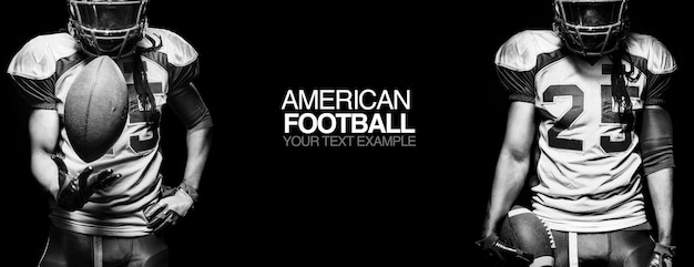 Concept sportif Football américain joueur sportif sur fond noir avec espace de copie Concept sportif