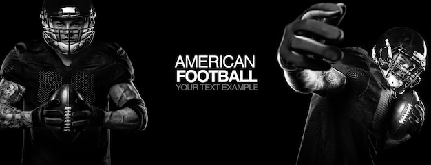 Concept sportif Football américain joueur sportif sur fond noir avec espace de copie Concept sportif