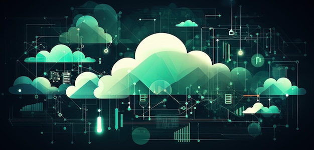 Concept de stockage et de technologie des nuages et des connexions de circuits IA générative