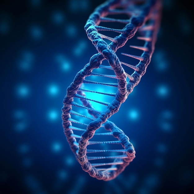 concept de structure d'adn en hélice humaine en couleur bleue généré par l'IA