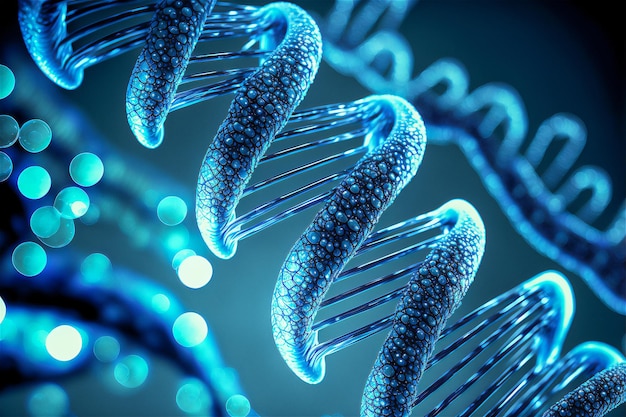 Concept de structure d'ADN d'hélice humaine en couleur bleue