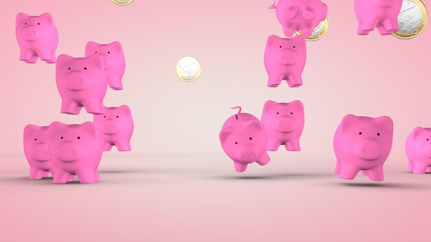 Concept de succès financier cochon tirelire rendu 3D