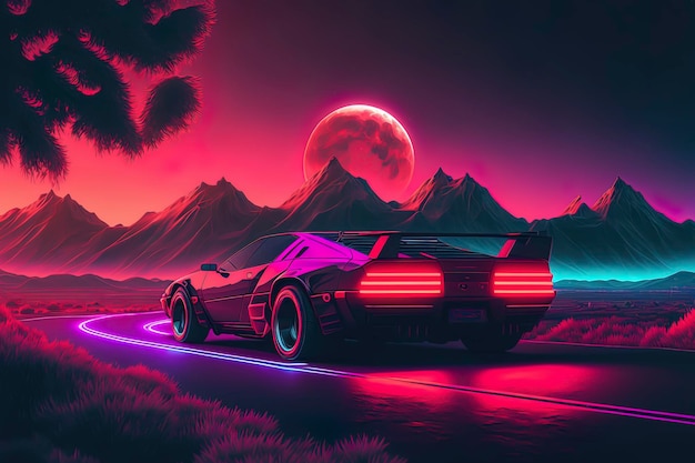 Concept de synthwave de fond violet rétro IA générative