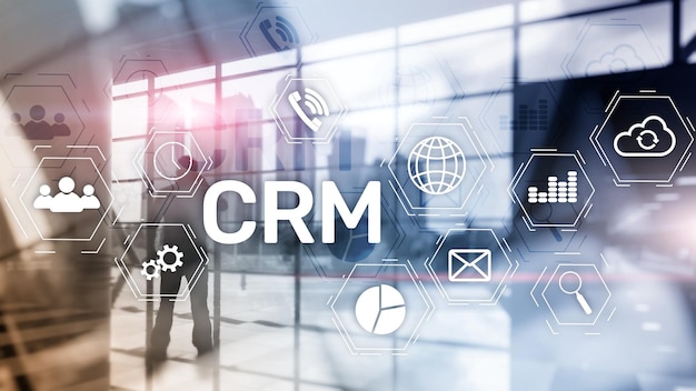 Concept de système de gestion de la relation client CRM sur fond flou abstrait