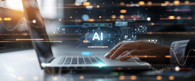 Concept de système de traduction automatique homme d'affaires utilise un smartphone mobile avec un robot virtuel pour l'art