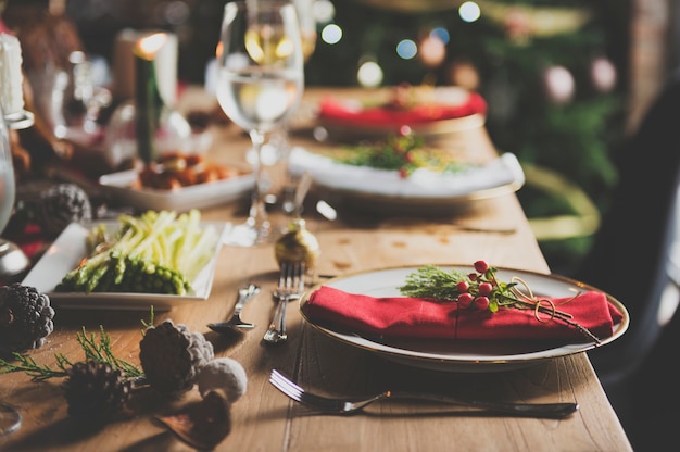 Concept de table de dîner de famille de Noël