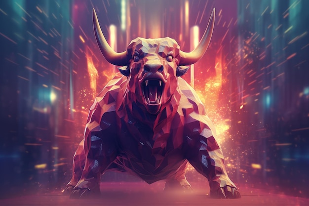 Un concept d'un taureau en colère représentant les tendances haussières des marchés boursiers Generative AI