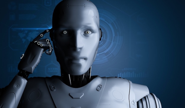Concept de technologie d'analyse d'automatisation avec cyborg pense
