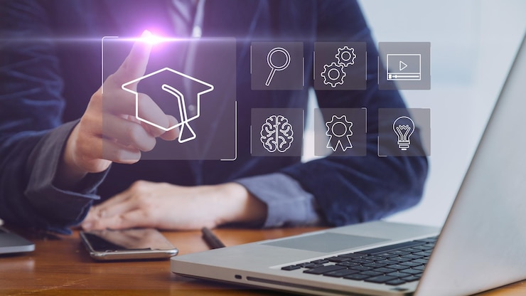 Photo concept de technologie d'apprentissage en ligne webinar d'éducation en ligne cours en ligne ai et apprentissage automatique