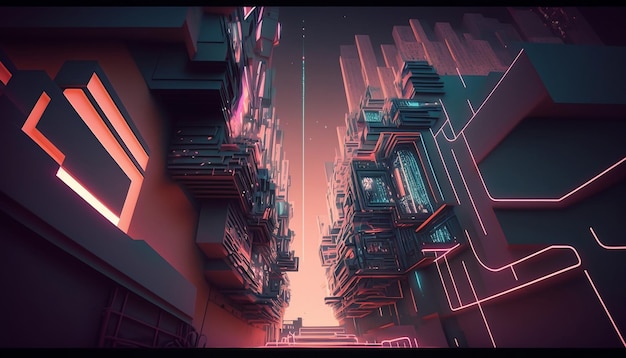 Concept de technologie et d'architecture de l'espace futur de la ville futuriste de nuit AI générée