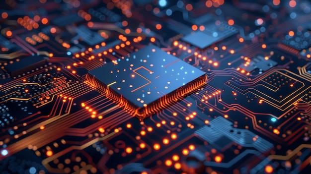 Concept de technologie avancée Visualisation de la carte de circuit CPU Processeur Micropuce Début de l'intelligence artificielle Digitalisation des réseaux neuronaux et du cloud computing
