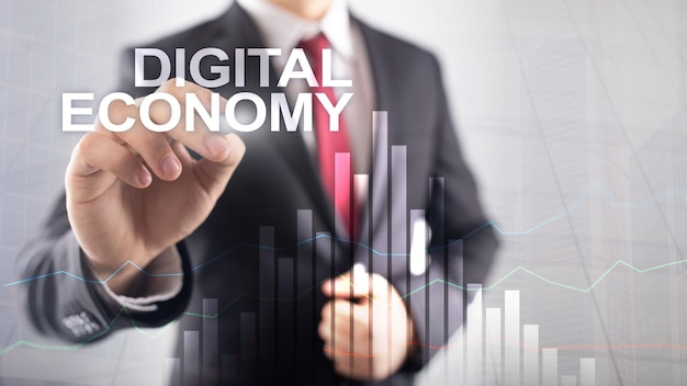 Concept de technologie financière de l'économie numérique sur fond flou