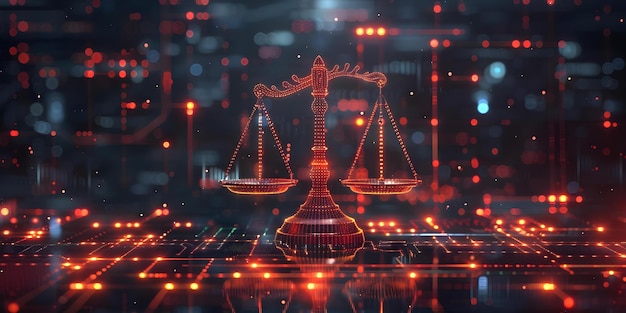 Le concept de technologie juridique avec des échelles numériques et un centre de données Justice et droit Concept de technologie juridique Échelles numériques Centre de données Droit de la justice