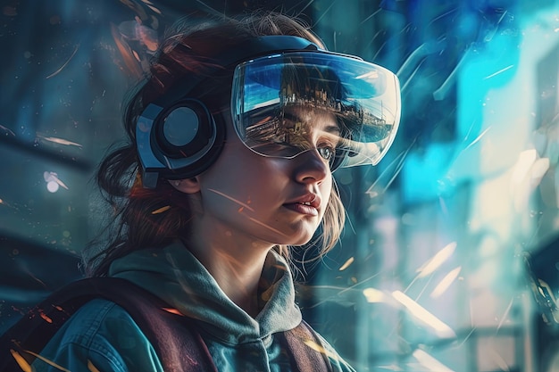 Concept de technologie de lunettes AR avec lunettes transparentes Expérience immersive futuriste en réalité augmentée AI générée