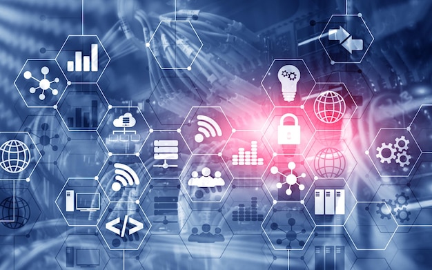 Concept de technologie numérique Internet abstraite fond de salle de rack de serveur