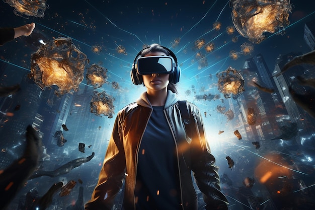 Concept de technologie de réalité virtuelle appliquée à l'industrie du divertissement