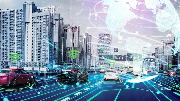 Concept de technologie de transport intelligent pour le trafic automobile futur sur une nouvelle route urbaine