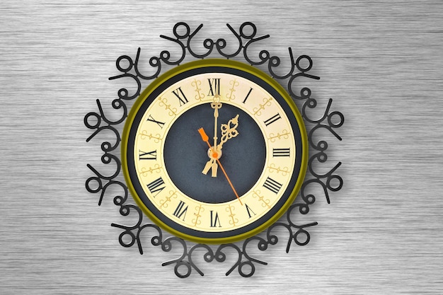 Photo concept de temps vieille horloge de pointeur de mur jaune