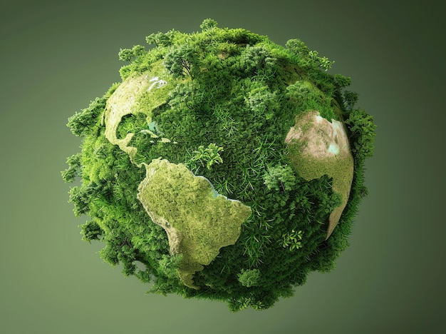 Concept de Terre verte Un globe coloré orné d'un feuillage luxuriant illustrant l'environnement.
