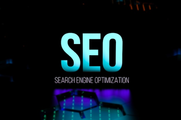 Concept de texte d'optimisation des moteurs de recherche SEO L'optimisation des moteurs de recherche est une abréviation de rendu 3D