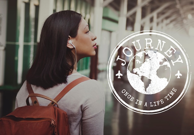 Concept de timbre mondial de voyage de Jouney