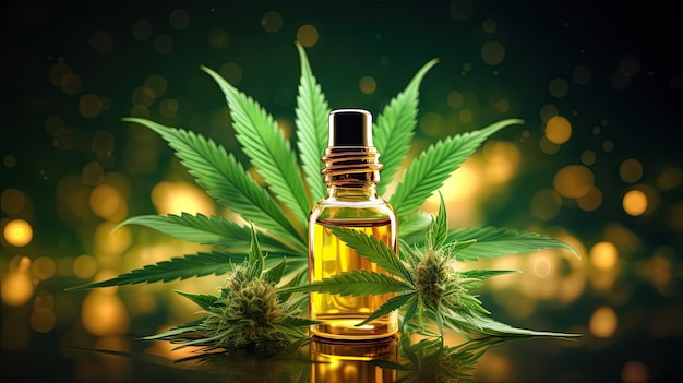 concept de traitement du cannabis huile de beauté et feuille de cannabis en bouteille en laboratoire proche utilisation médicale du concept d'huiles de cannabis