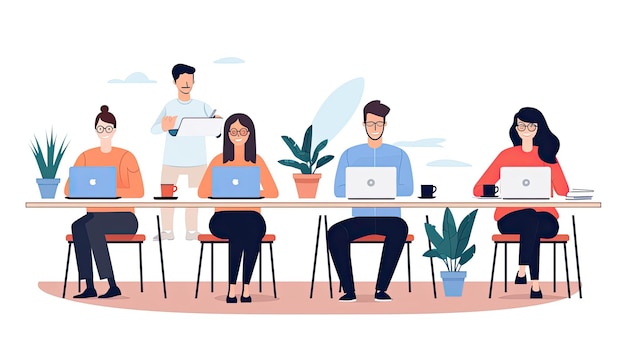 Concept de travail d'équipe Les gens qui travaillent au bureau Illustration vectorielle dans le style de dessin animé