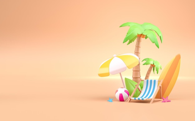 Concept de vacances d'été 3D rendu 3D