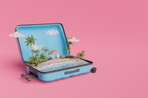 Photo un concept de vacances à la plage tropicale dans une valise ouverte