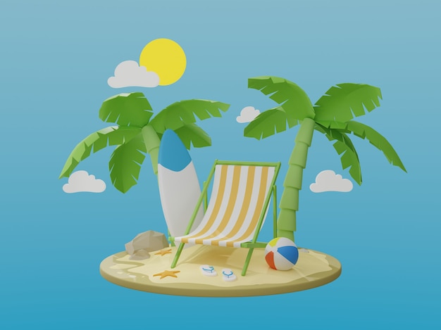 Concept de vacances et de voyage. palmier et chaise de plage sur une île paradisiaque