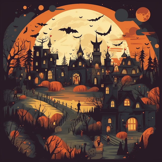 Concept de vecteur de fête Halloween pleine lune terre 1