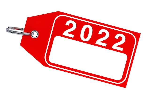 Concept de vente d'hiver. Tag du nouvel an 2022 sur fond blanc. Rendu 3D