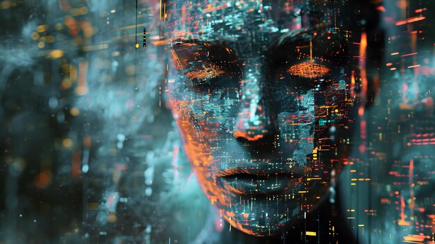 Photo concept de visage humain intelligence artificielle singularité connectivité