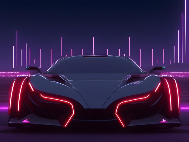 Concept de voiture électrique futuriste en arrière-plan cyberpunk IA générative