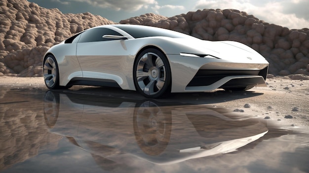 Concept de voiture de sport futuriste blanche dans un environnement de saleté Illustration générative ai