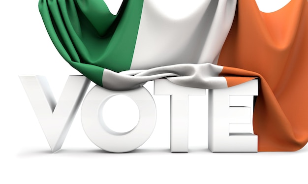 Concept de vote de l'Irlande Mot de vote couvert dans le rendu 3D du drapeau national