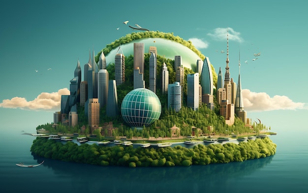 Un concept de voyage avec des attractions emblématiques embellit notre planète verte et mondiale