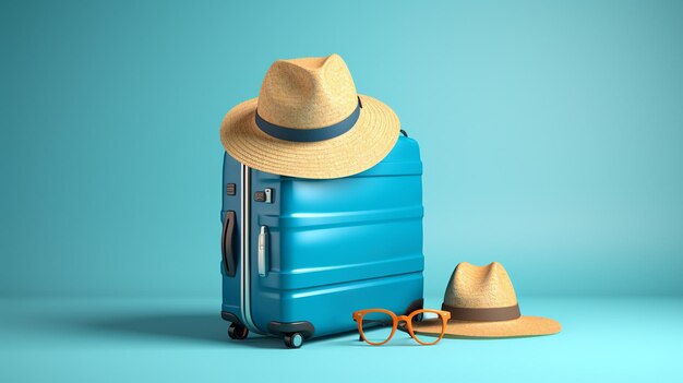 Photo concept de voyage avec chapeau, caméra, lunettes de soleil et passeport