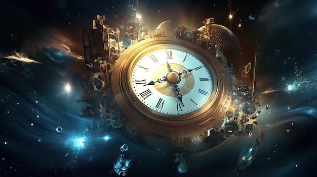 Concept de voyage dans le temps Horloge de voyage dans le temps générée par l'IA