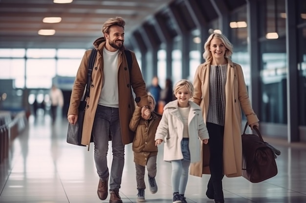 Concept de voyage en famille Voyage en famille à l'aéroportTemps pour des vacances en famille AI générative