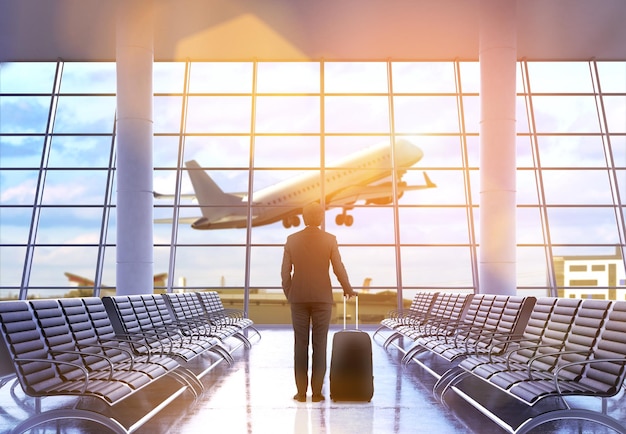 Concept de voyage homme à l'aéroport