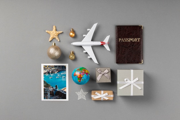 Photo concept de voyage de noël avec avion