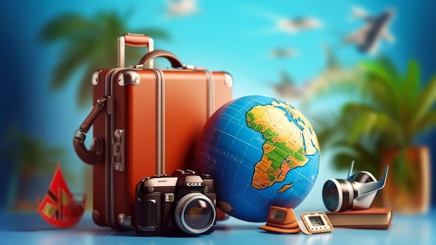 Concept de voyage et de tourisme avec globe caméra et écouteurs