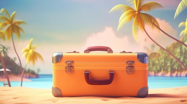 Concept de voyage de vacances Valise sur fond tropical d'été Generative Ai