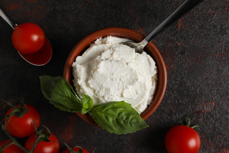 Photo concept de vue de dessus de fromage ricotta savoureux produit laitier