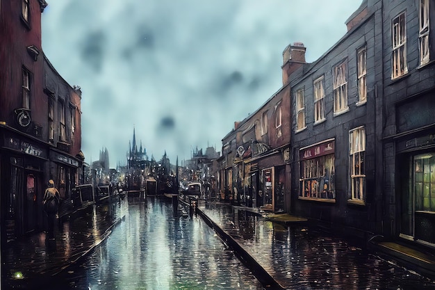 Concept d'une vue nocturne de Temple Bar Street à Dublin en Irlande Style de couleur de l'eau Peinture photoréaliste de couleur de l'eau Peinture d'illustration de style d'art numérique