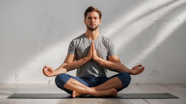 Concept de yoga bel homme faisant un exercice de yoga isolé sur un fond blanc